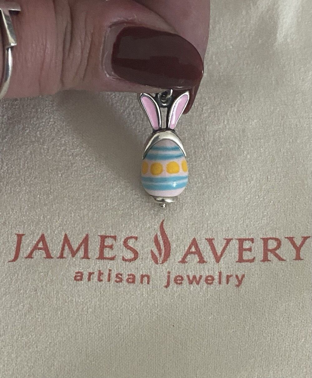 NWT James Avery Retired Enamel Sweet Bunny Glass Art Charm